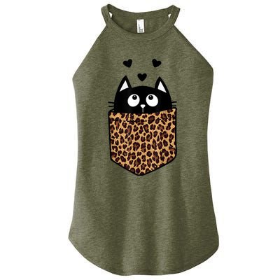 Black Cat Kitty In Leopard Pocket Halloween Costume Girl Boy Women's Perfect Tri Rocker Tank