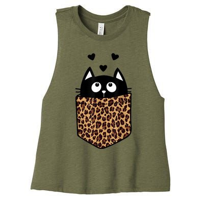 Black Cat Kitty In Leopard Pocket Halloween Costume Girl Boy Women's Racerback Cropped Tank