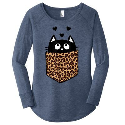 Black Cat Kitty In Leopard Pocket Halloween Costume Girl Boy Women's Perfect Tri Tunic Long Sleeve Shirt