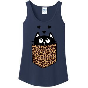 Black Cat Kitty In Leopard Pocket Halloween Costume Girl Boy Ladies Essential Tank