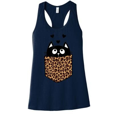 Black Cat Kitty In Leopard Pocket Halloween Costume Girl Boy Women's Racerback Tank