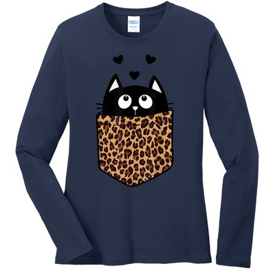 Black Cat Kitty In Leopard Pocket Halloween Costume Girl Boy Ladies Long Sleeve Shirt