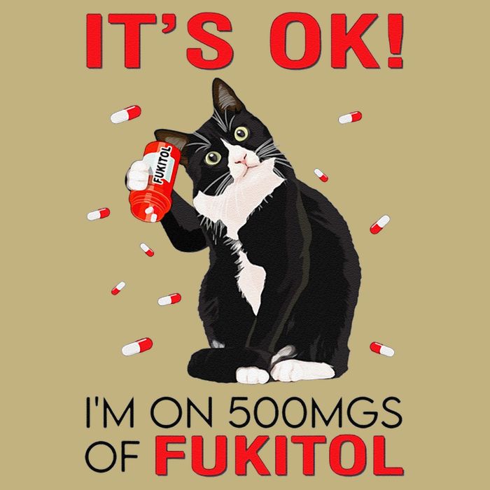 Black Cat Kitten Its Ok Im On 500mgs Of Fukitol Button