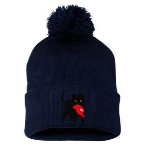 Black Cat Kamala Harris Trump Maga Hat Sarcastic Antitrump Gift Pom Pom 12in Knit Beanie