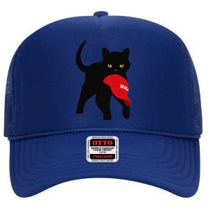 Black Cat Kamala Harris Trump Maga Hat Sarcastic Antitrump Gift High Crown Mesh Back Trucker Hat