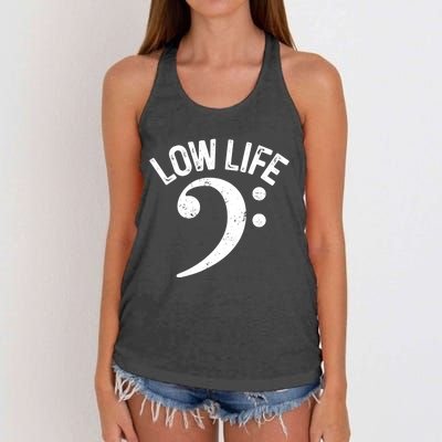 Bass Clef Low Life Music Marching Band Low Brass Bass Note Women's Knotted Racerback Tank