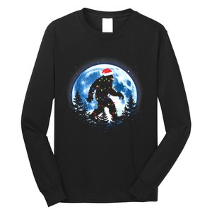 Bigfoot Christmas Lights Santa Hat Sasquatch Moon Xmas Long Sleeve Shirt