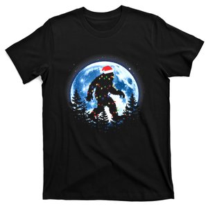 Bigfoot Christmas Lights Santa Hat Sasquatch Moon Xmas T-Shirt