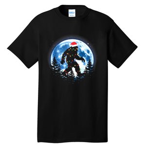 Bigfoot Christmas Lights Santa Hat Sasquatch Moon Xmas Tall T-Shirt