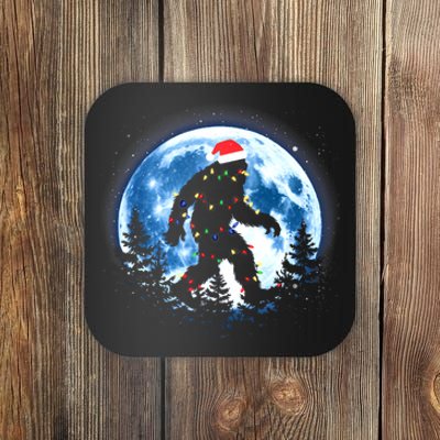 Bigfoot Christmas Lights Santa Hat Sasquatch Moon Xmas Coaster