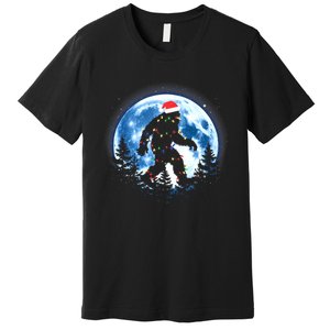 Bigfoot Christmas Lights Santa Hat Sasquatch Moon Xmas Premium T-Shirt