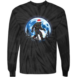 Bigfoot Christmas Lights Santa Hat Sasquatch Moon Xmas Tie-Dye Long Sleeve Shirt