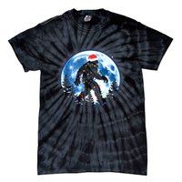 Bigfoot Christmas Lights Santa Hat Sasquatch Moon Xmas Tie-Dye T-Shirt