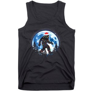 Bigfoot Christmas Lights Santa Hat Sasquatch Moon Xmas Tank Top