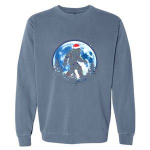 Bigfoot Christmas Lights Santa Hat Sasquatch Moon Xmas Garment-Dyed Sweatshirt