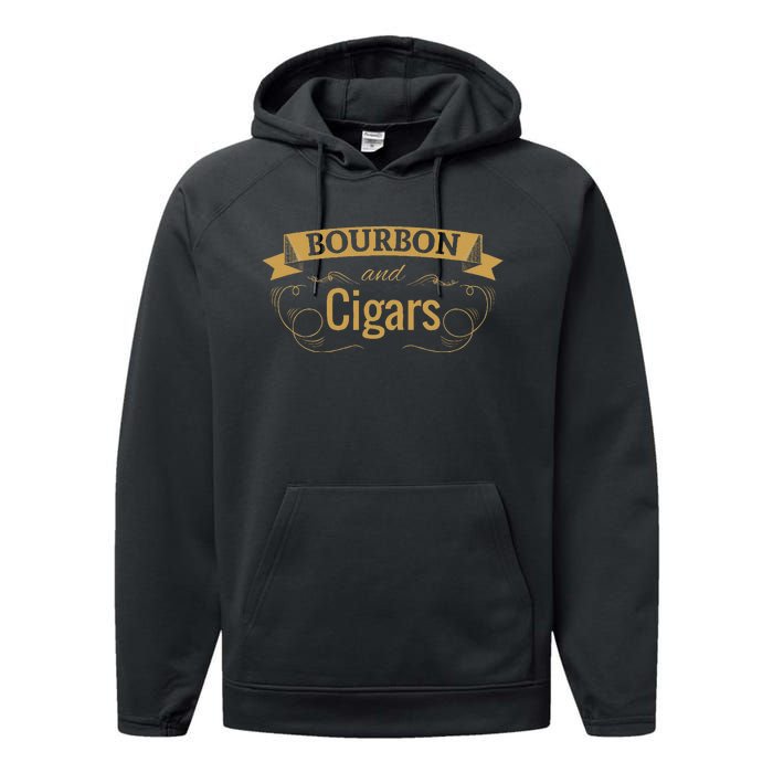 Bourbon Cigar Lover Smoking Gift Grandpa Performance Fleece Hoodie