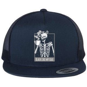 Black Coffee Like My Soul Skeleton Funny Cool Gift Flat Bill Trucker Hat