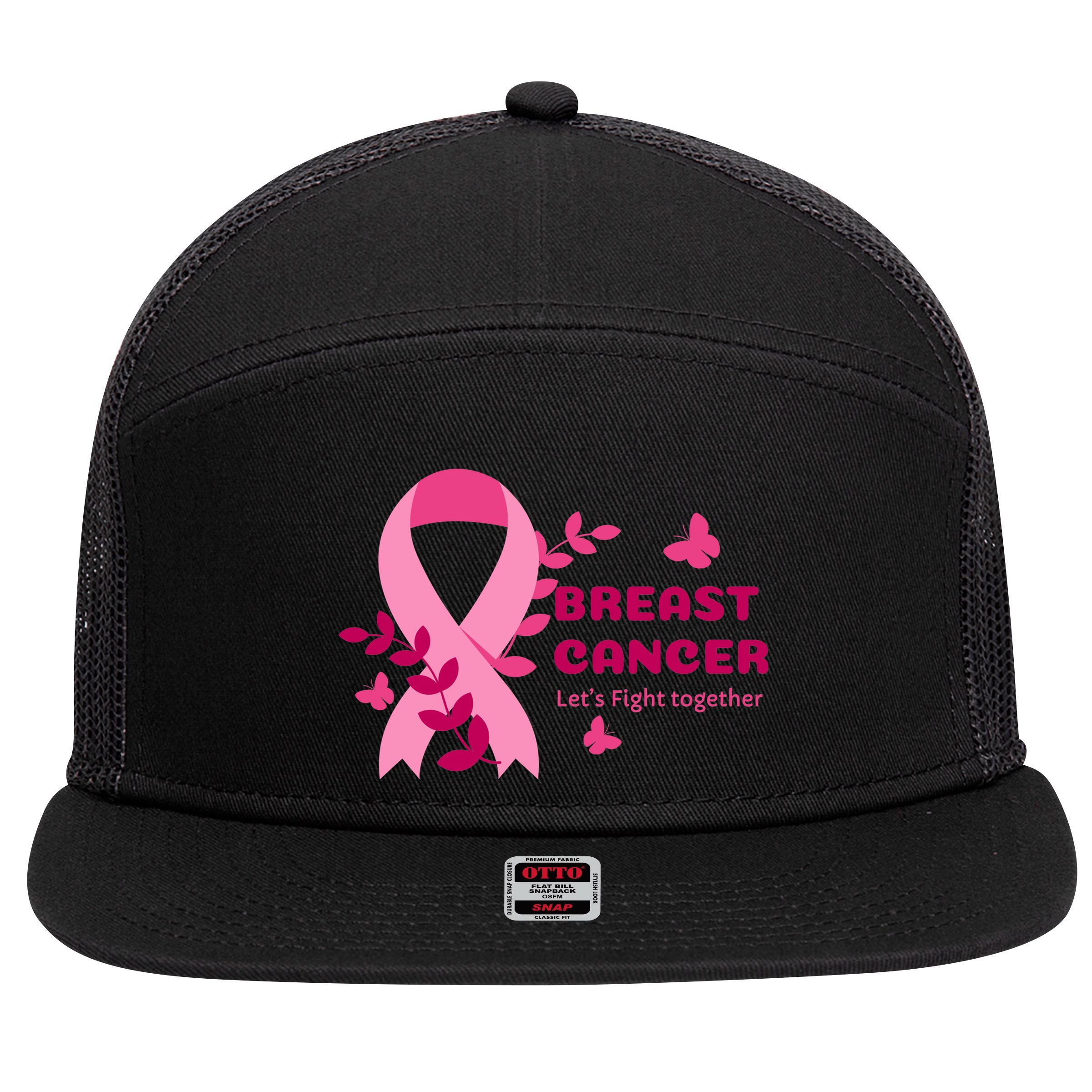 Breast Cancer LetS Fight Together Ribbon 7 Panel Mesh Trucker Snapback Hat