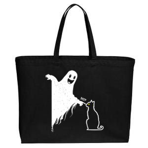 Black Cat Lover Funny Ghost Poking Nose Cute Halloween Gift Cotton Canvas Jumbo Tote