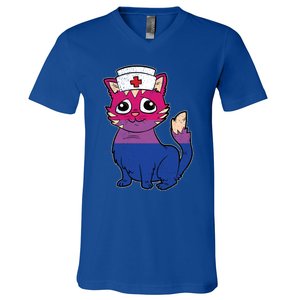 Bisexual Cat Lgbtq Retro Pride Kitten Rn Nursing Nurse Gift V-Neck T-Shirt