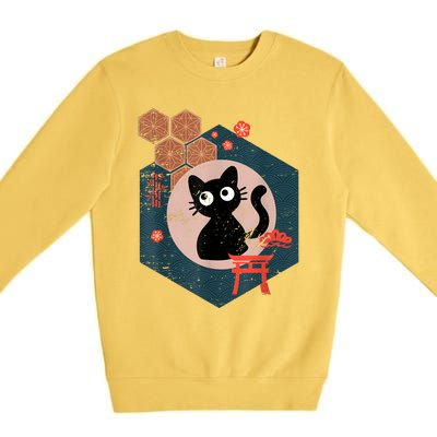 Black Cat Lover Japanese Kitten Anime Tokyo Otaku Lifestyle Premium Crewneck Sweatshirt