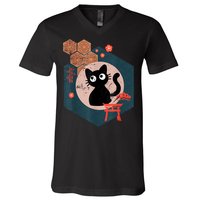 Black Cat Lover Japanese Kitten Anime Tokyo Otaku Lifestyle V-Neck T-Shirt