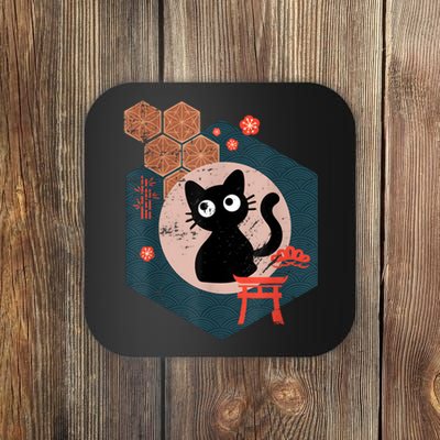 Black Cat Lover Japanese Kitten Anime Tokyo Otaku Lifestyle Coaster