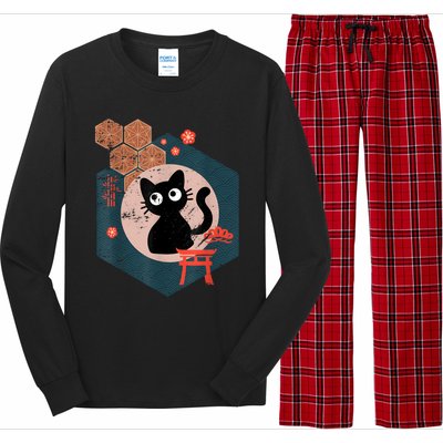 Black Cat Lover Japanese Kitten Anime Tokyo Otaku Lifestyle Long Sleeve Pajama Set