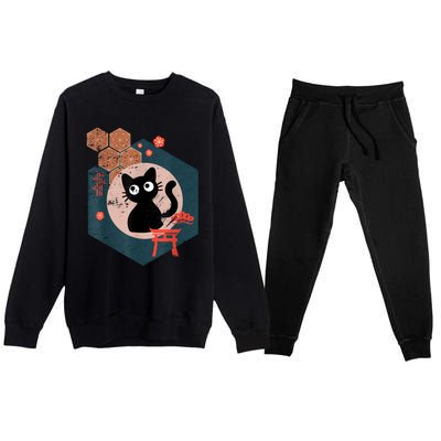 Black Cat Lover Japanese Kitten Anime Tokyo Otaku Lifestyle Premium Crewneck Sweatsuit Set