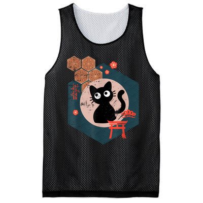 Black Cat Lover Japanese Kitten Anime Tokyo Otaku Lifestyle Mesh Reversible Basketball Jersey Tank