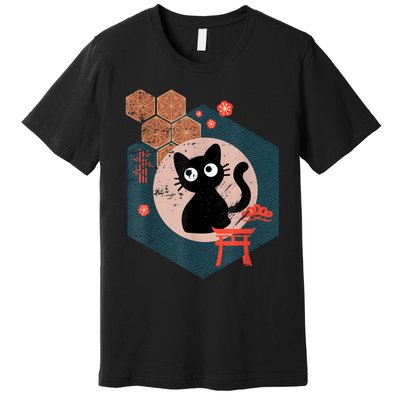 Black Cat Lover Japanese Kitten Anime Tokyo Otaku Lifestyle Premium T-Shirt