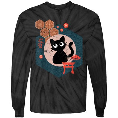 Black Cat Lover Japanese Kitten Anime Tokyo Otaku Lifestyle Tie-Dye Long Sleeve Shirt