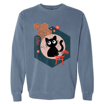 Black Cat Lover Japanese Kitten Anime Tokyo Otaku Lifestyle Garment-Dyed Sweatshirt