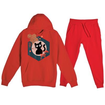 Black Cat Lover Japanese Kitten Anime Tokyo Otaku Lifestyle Premium Hooded Sweatsuit Set