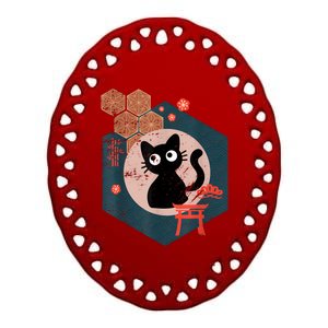 Black Cat Lover Japanese Kitten Anime Tokyo Otaku Lifestyle Ceramic Oval Ornament