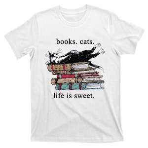 Book Cat Life Is Sweet Cute Cat Lover T-Shirt