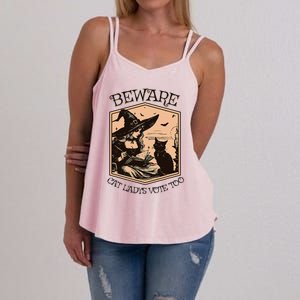 Beware Cat Ladies Vote Too Kamala Harris Halloween Witch Women's Strappy Tank