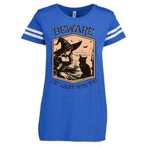 Beware Cat Ladies Vote Too Kamala Harris Halloween Witch Enza Ladies Jersey Football T-Shirt