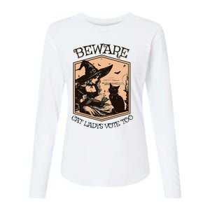 Beware Cat Ladies Vote Too Kamala Harris Halloween Witch Womens Cotton Relaxed Long Sleeve T-Shirt