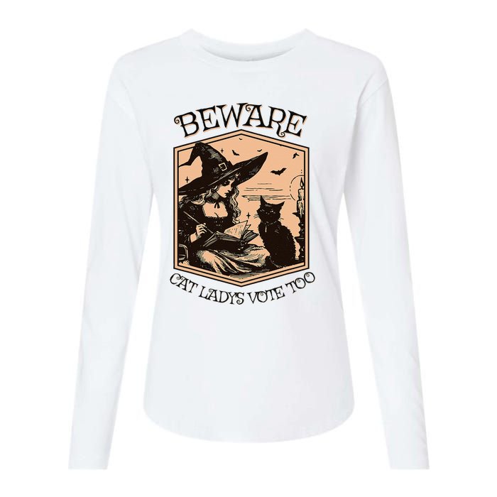 Beware Cat Ladies Vote Too Kamala Harris Halloween Witch Womens Cotton Relaxed Long Sleeve T-Shirt