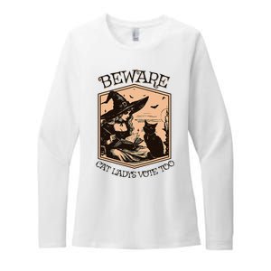 Beware Cat Ladies Vote Too Kamala Harris Halloween Witch Womens CVC Long Sleeve Shirt