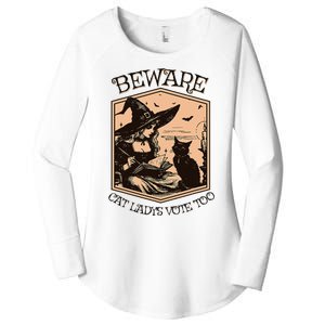 Beware Cat Ladies Vote Too Kamala Harris Halloween Witch Women's Perfect Tri Tunic Long Sleeve Shirt