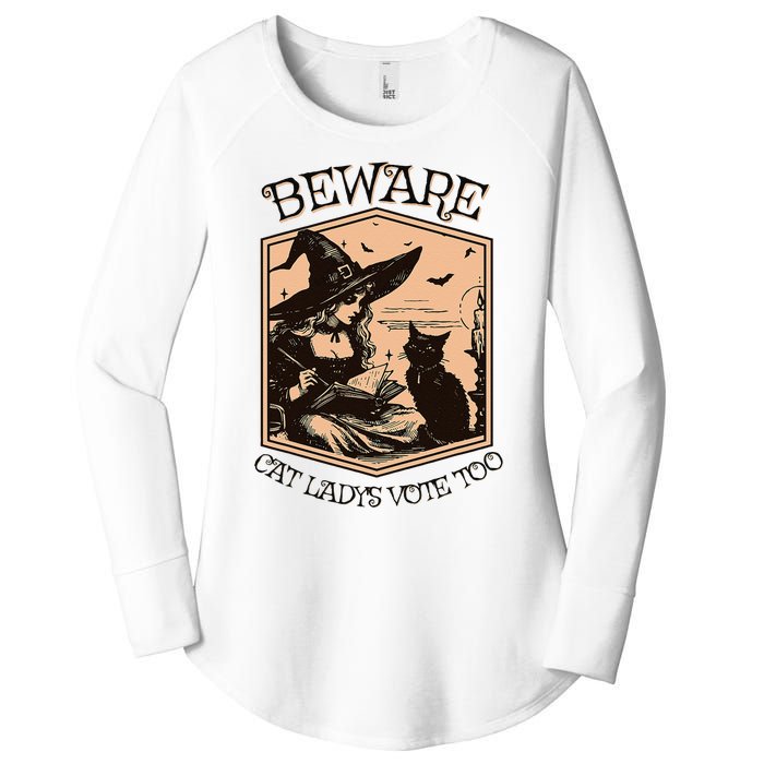 Beware Cat Ladies Vote Too Kamala Harris Halloween Witch Women's Perfect Tri Tunic Long Sleeve Shirt