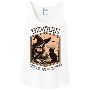 Beware Cat Ladies Vote Too Kamala Harris Halloween Witch Ladies Essential Tank