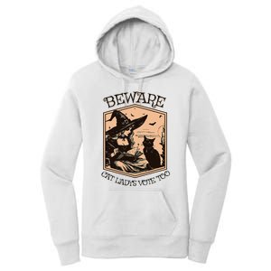 Beware Cat Ladies Vote Too Kamala Harris Halloween Witch Women's Pullover Hoodie