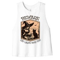 Beware Cat Ladies Vote Too Kamala Harris Halloween Witch Women's Racerback Cropped Tank