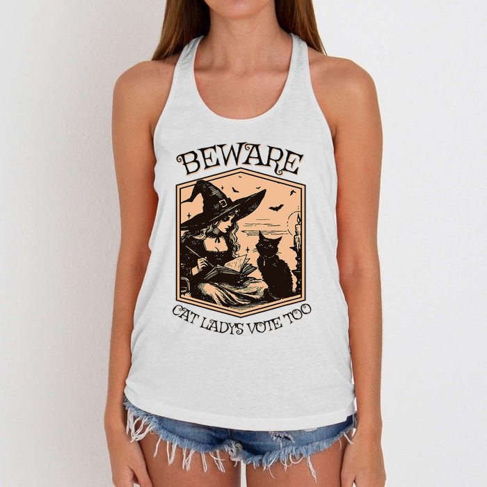 Beware Cat Ladies Vote Too Kamala Harris Halloween Witch Women's Knotted Racerback Tank