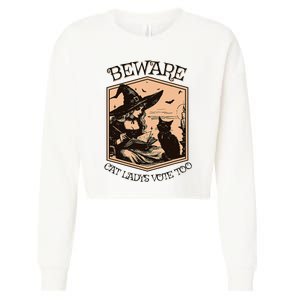 Beware Cat Ladies Vote Too Kamala Harris Halloween Witch Cropped Pullover Crew