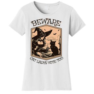 Beware Cat Ladies Vote Too Kamala Harris Halloween Witch Women's T-Shirt