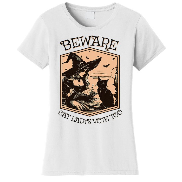 Beware Cat Ladies Vote Too Kamala Harris Halloween Witch Women's T-Shirt